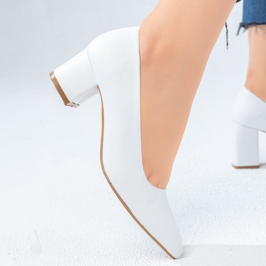 Almond Bliss Block Heels – Women’s 7cm Comfortable Leather Shoes | QMR Fashion