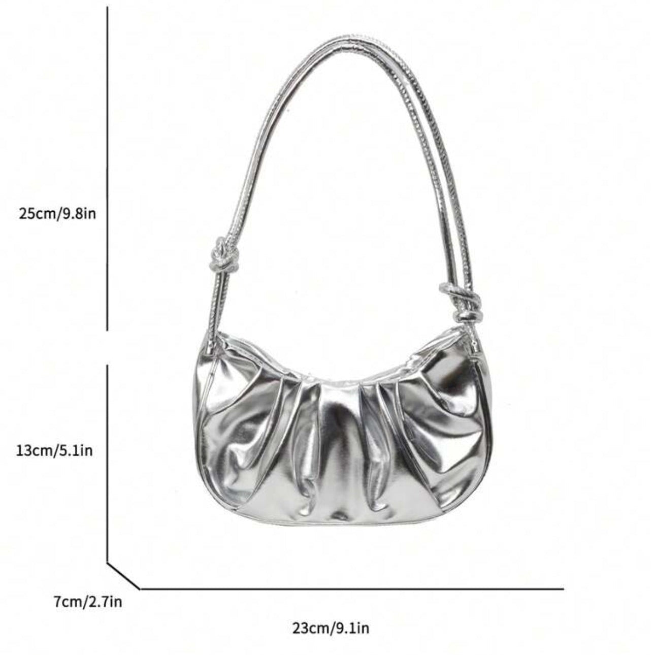 Golden Cloud Crescent Bag – Glossy Pleated PU Shoulder Bag | QMR Fashion