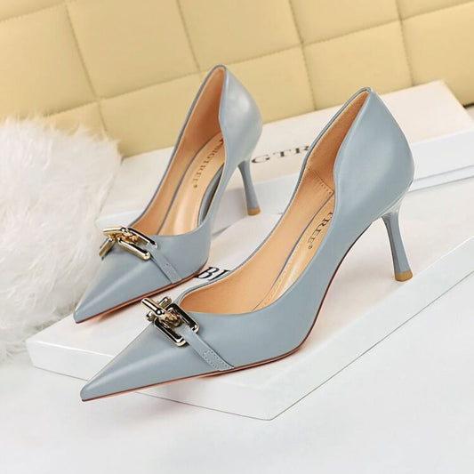 Mony Stiletto Heels – Women’s Dusty Blue Pointed Toe Pumps | QMR Fashion