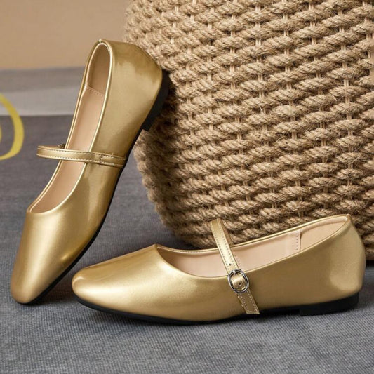 Golden Cinderella Slip-On Shoes – Square Toe Women’s Flats | QMR Fashion