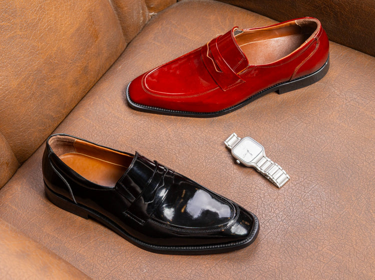 Men's Patent Leather Penny Loafers.