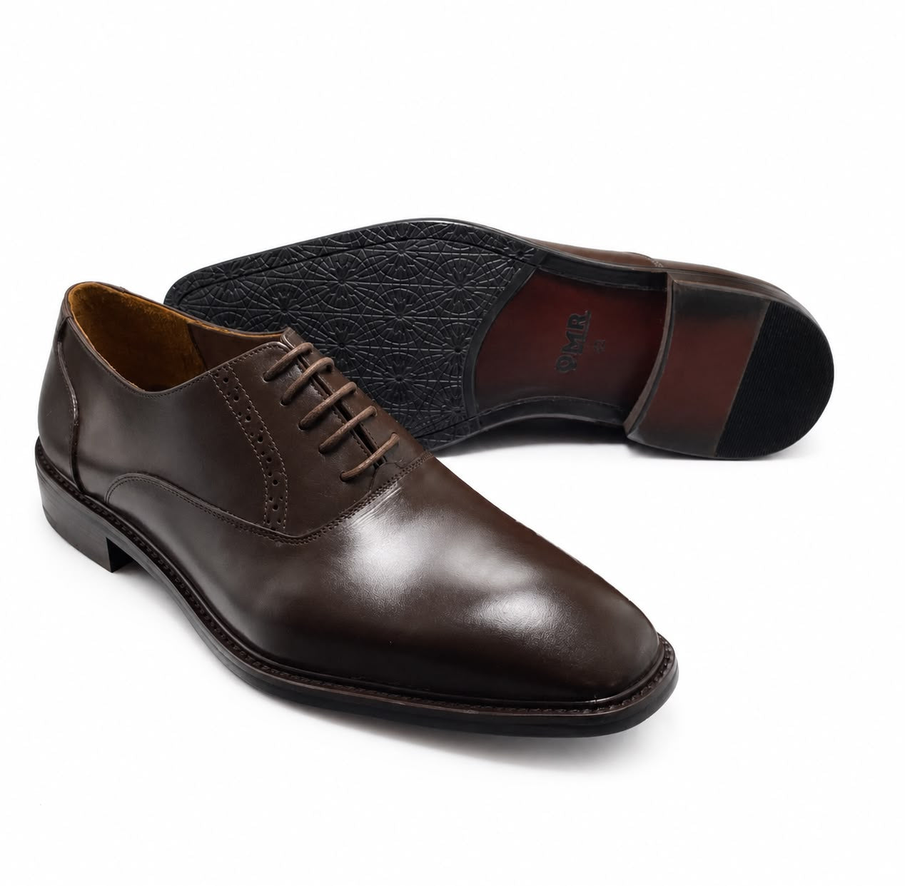 Men's Brown Leather Semi-Brogue Cap Toe Oxford Shoes Classics