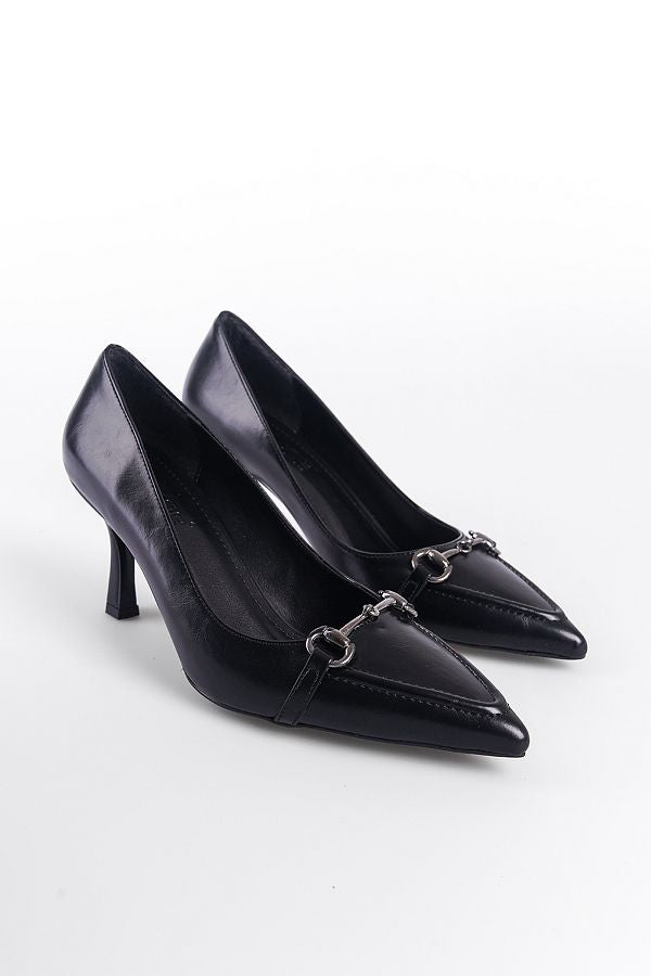 Serenity - Turkish Capone Pointed Toe Patent Leather Detailed Mid Heel Woman Shoes