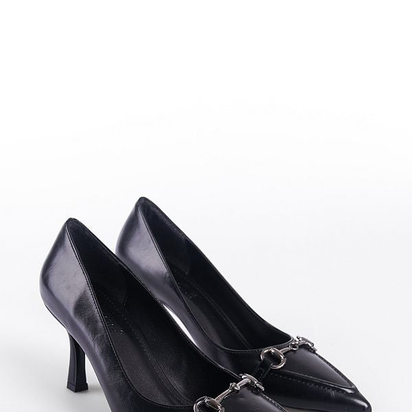 Serenity - Turkish Capone Pointed Toe Patent Leather Detailed Mid Heel Woman Shoes