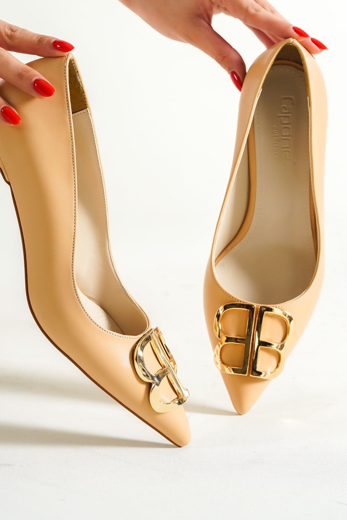 Luna - Turkish Capone Mid Heel BB Bouckle Pointed Toe Women Nude Stiletto