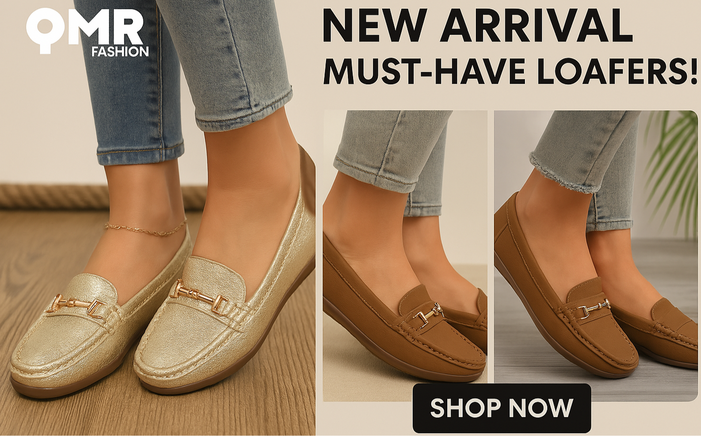 أحذية فيلفيت ستيبس الذهبية المسطحة - أحذية نسائية سهلة الارتداء بسلسلة معدنية | أزياء كيو إم آر