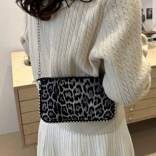 Wild Charm Leopard Clutch – Leopard Print Beaded Shoulder & Crossbody Bag | QMR Fashion