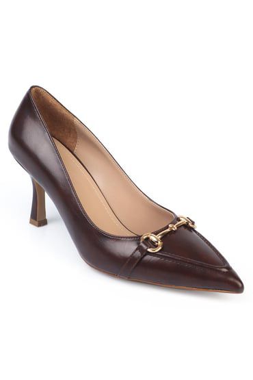 Serenity - Turkish Capone Pointed Toe Patent Leather Detailed Mid Heel Woman Shoes