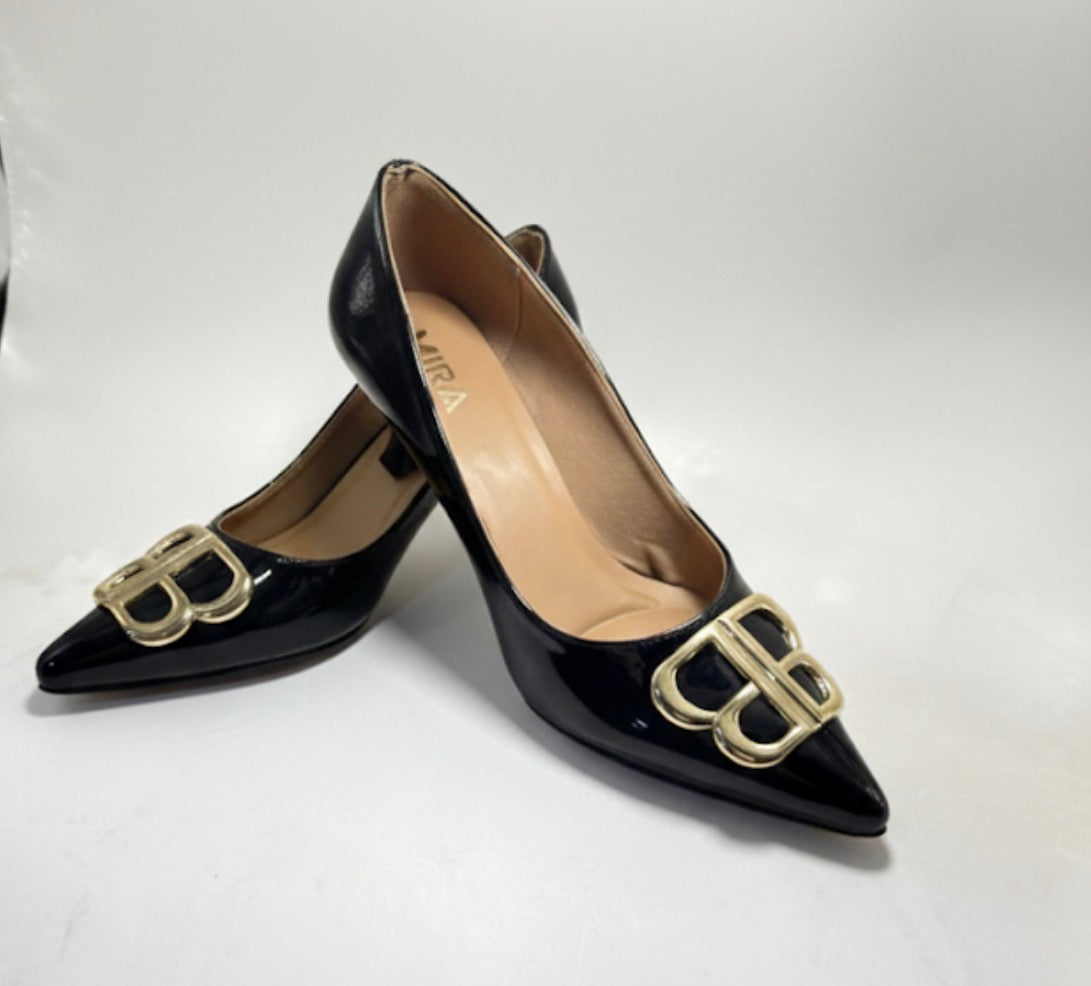 Mira Luna - Mid Heel BB Bouckle Pointed Toe Women Nude Stiletto