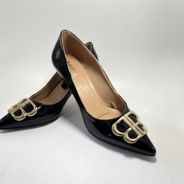 Mira Luna - Mid Heel BB Bouckle Pointed Toe Women Nude Stiletto