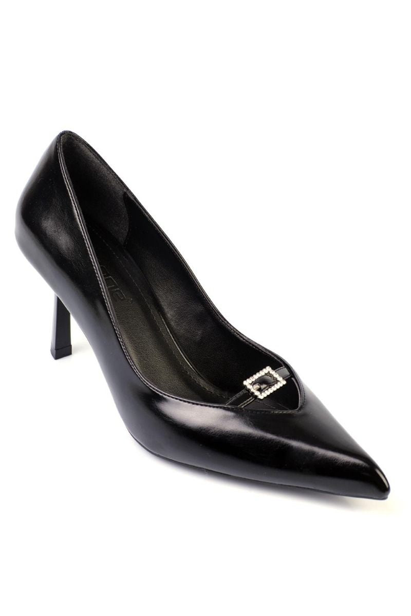 Anatolia - Turkish Capone Pointed Toe Patent Leather Detailed Mid Heel Woman Shoes