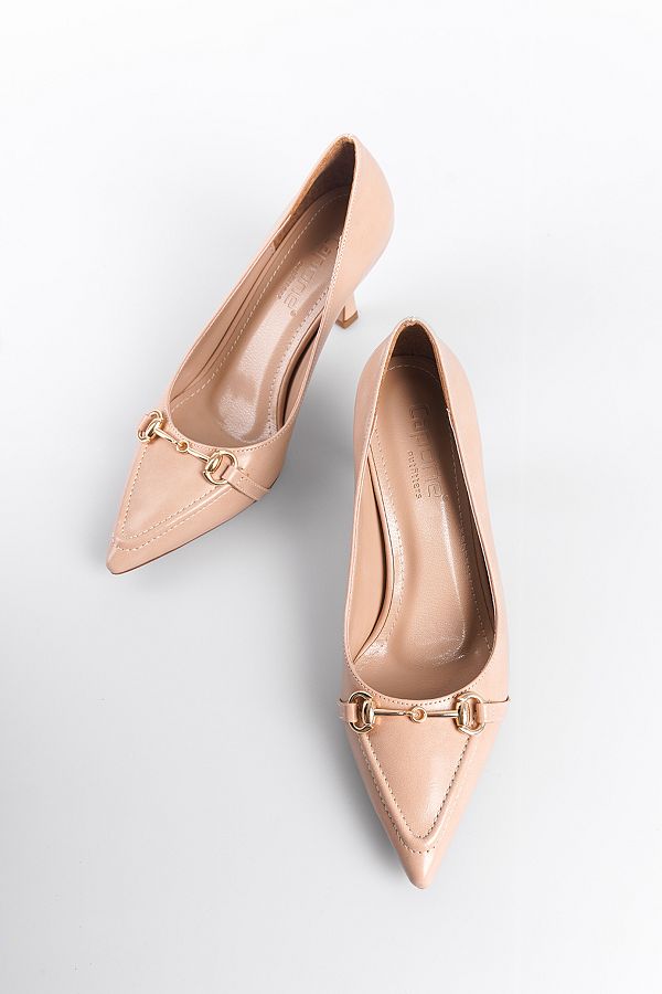 Serenity - Turkish Capone Pointed Toe Patent Leather Detailed Mid Heel Woman Shoes