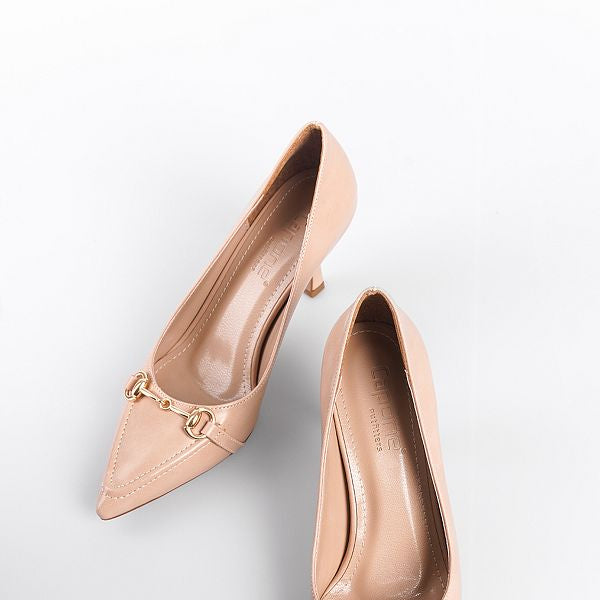 Serenity - Turkish Capone Pointed Toe Patent Leather Detailed Mid Heel Woman Shoes