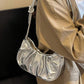 Golden Cloud Crescent Bag – Glossy Pleated PU Shoulder Bag | QMR Fashion
