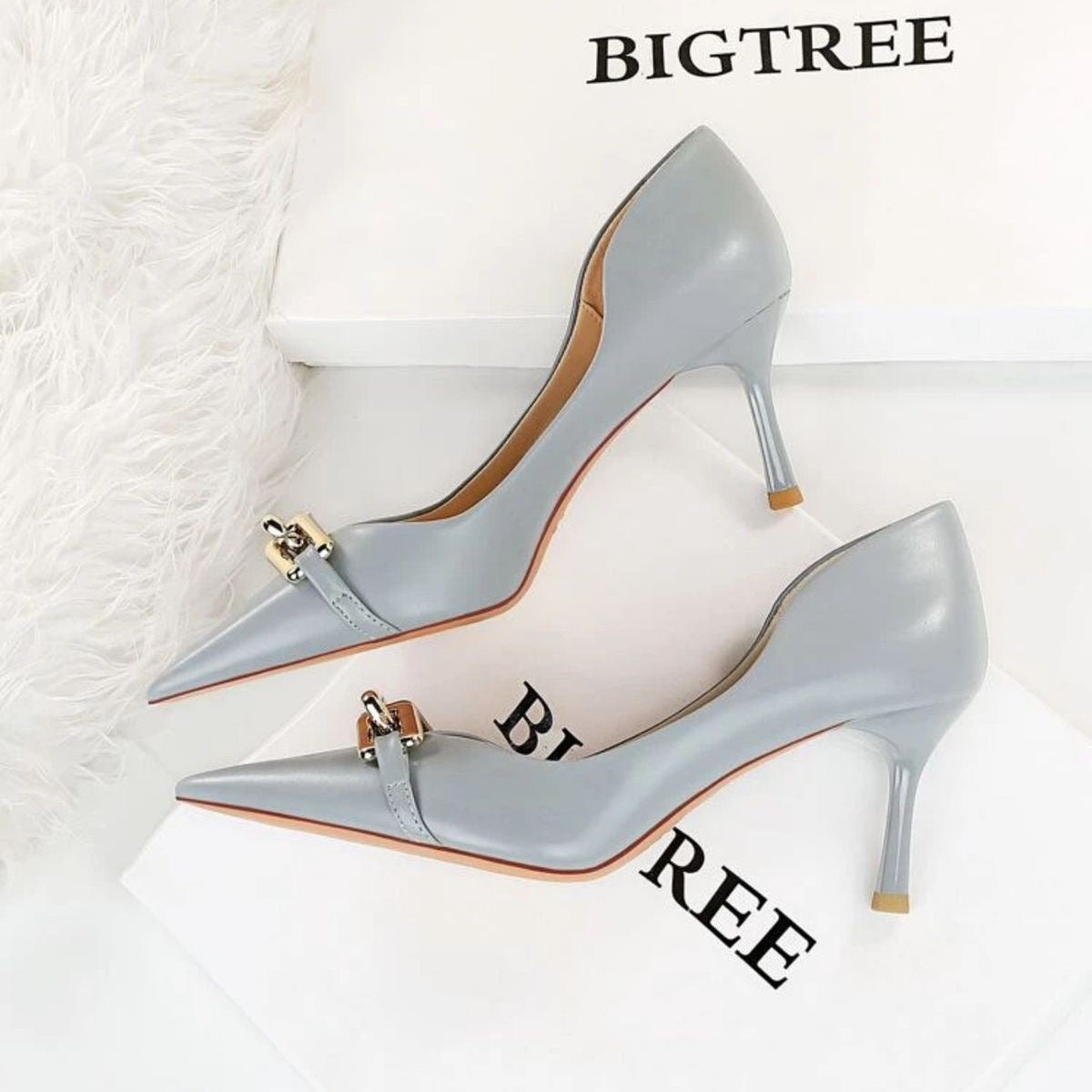 Mony Stiletto Heels – Women’s Dusty Blue Pointed Toe Pumps | QMR Fashion