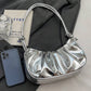 Golden Cloud Crescent Bag – Glossy Pleated PU Shoulder Bag | QMR Fashion