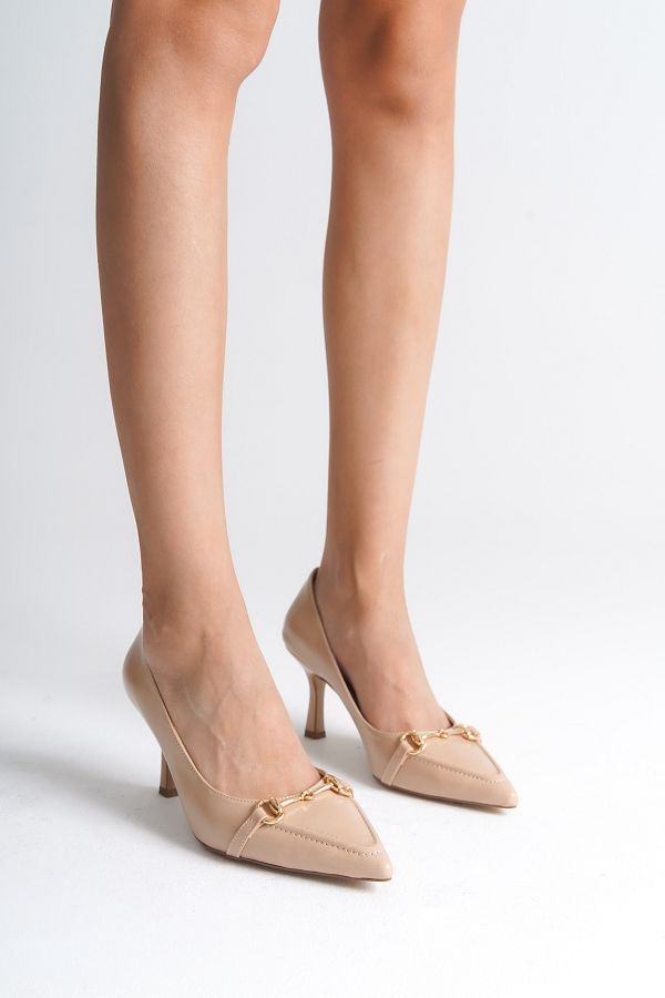Serenity - Turkish Capone Pointed Toe Patent Leather Detailed Mid Heel Woman Shoes