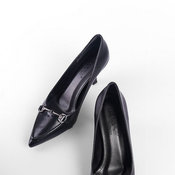 Serenity - Turkish Capone Pointed Toe Patent Leather Detailed Mid Heel Woman Shoes