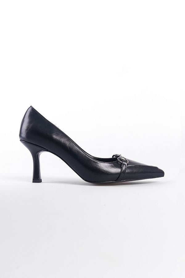 Serenity - Turkish Capone Pointed Toe Patent Leather Detailed Mid Heel Woman Shoes