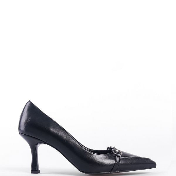 Serenity - Turkish Capone Pointed Toe Patent Leather Detailed Mid Heel Woman Shoes