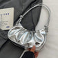 Golden Cloud Crescent Bag – Glossy Pleated PU Shoulder Bag | QMR Fashion
