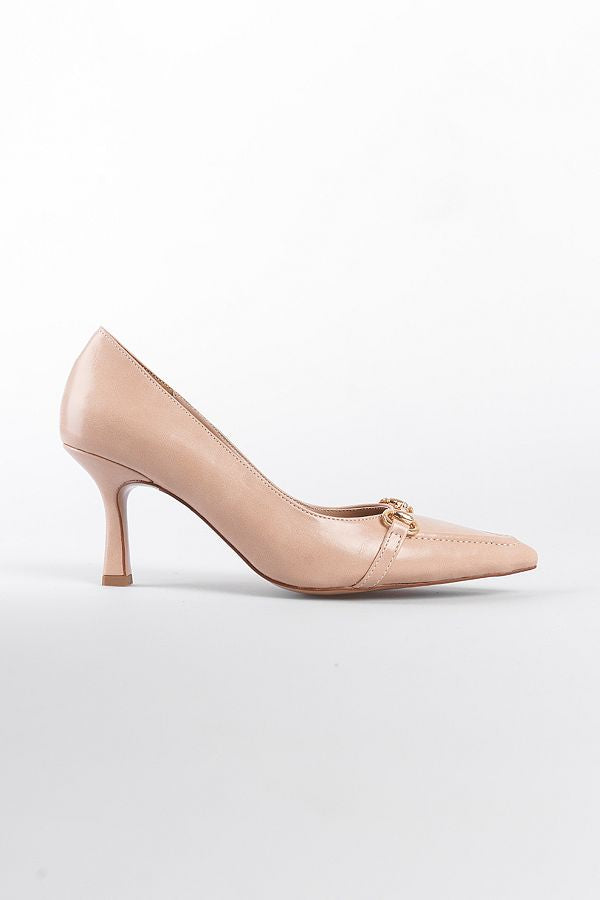 Serenity - Turkish Capone Pointed Toe Patent Leather Detailed Mid Heel Woman Shoes