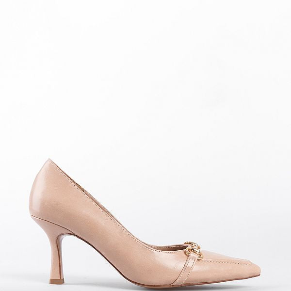 Serenity - Turkish Capone Pointed Toe Patent Leather Detailed Mid Heel Woman Shoes