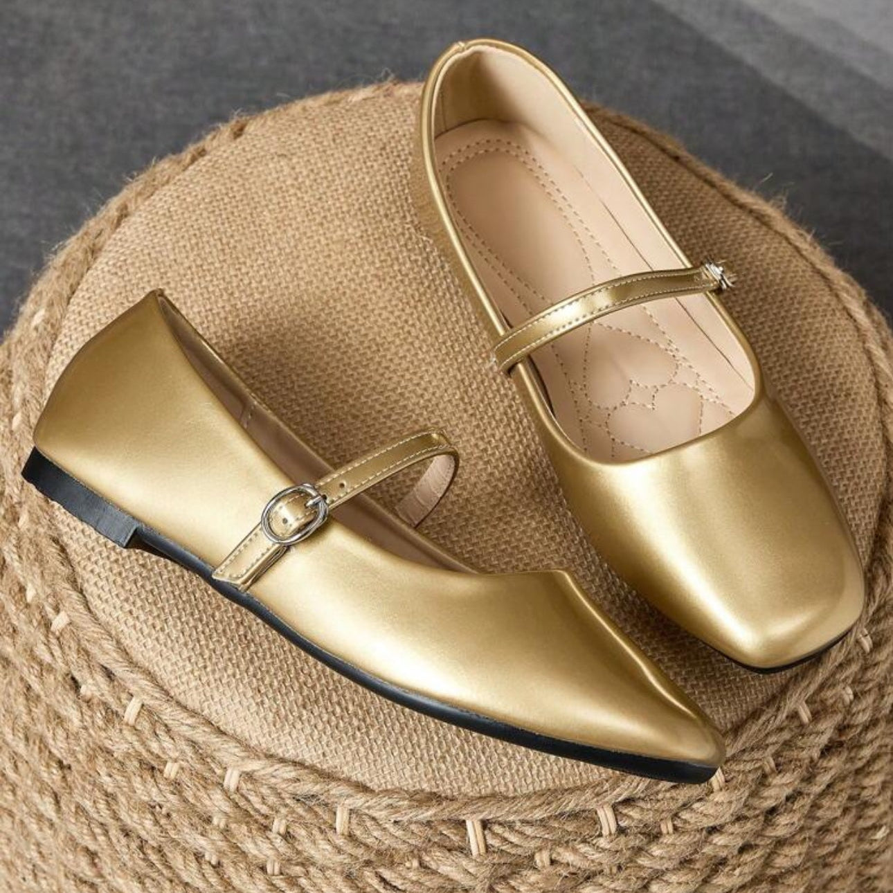 Golden Cinderella Slip-On Shoes – Square Toe Women’s Flats | QMR Fashion