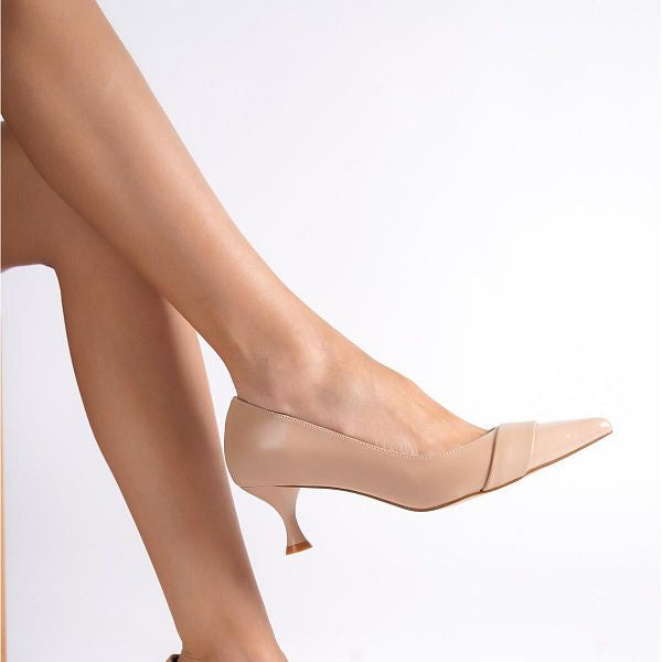 Aurora تصفيات - Turkish Capone Pointed Toe Patent Leather Detailed Mid Heel Women's Shoes