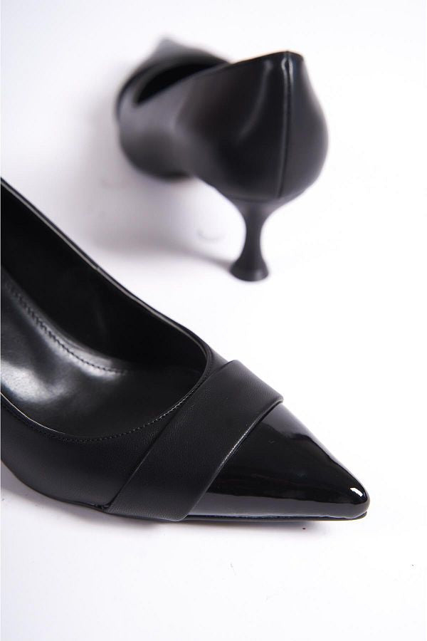 Aurora تصفيات - Turkish Capone Pointed Toe Patent Leather Detailed Mid Heel Women's Shoes