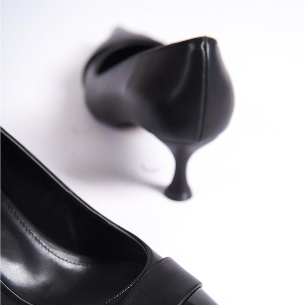 Aurora تصفيات - Turkish Capone Pointed Toe Patent Leather Detailed Mid Heel Women's Shoes