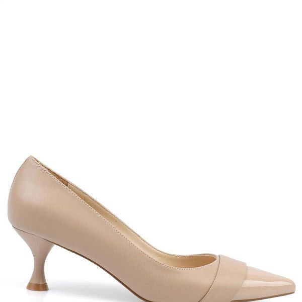 Aurora تصفيات - Turkish Capone Pointed Toe Patent Leather Detailed Mid Heel Women's Shoes