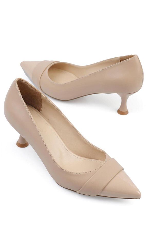 Aurora تصفيات - Turkish Capone Pointed Toe Patent Leather Detailed Mid Heel Women's Shoes
