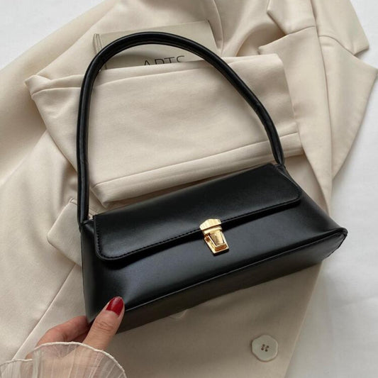 Vintage Lock Square Bag – Retro PU Leather Shoulder Handbag | QMR Fashion