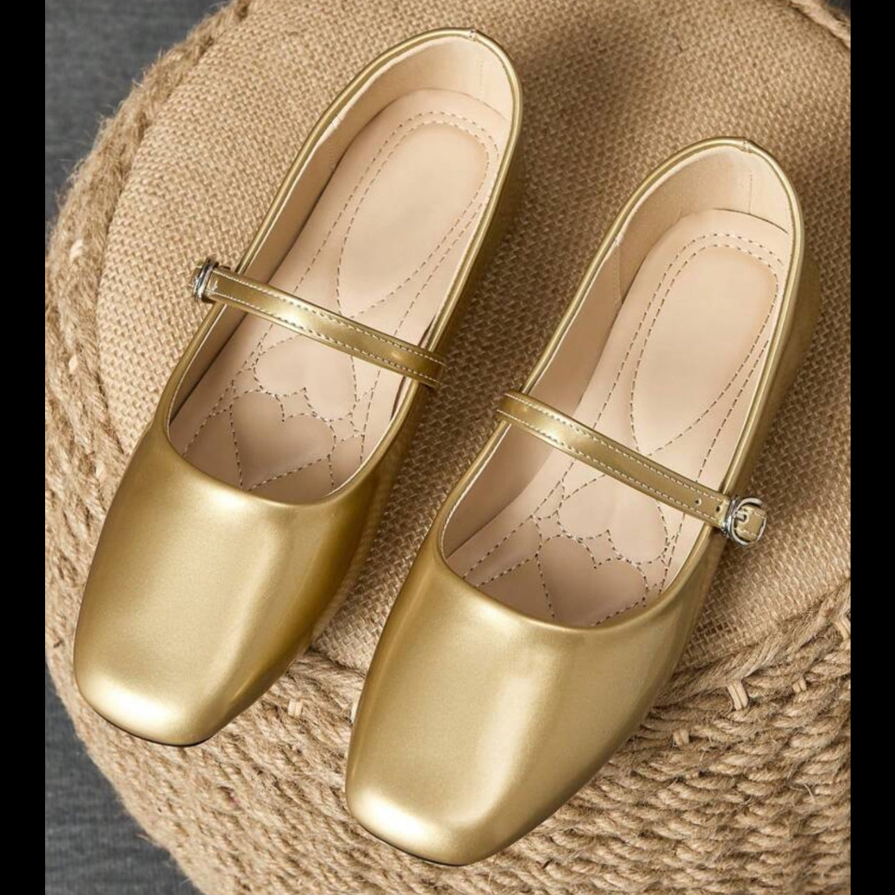 Golden Cinderella Slip-On Shoes – Square Toe Women’s Flats | QMR Fashion