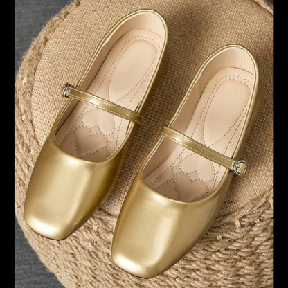 Golden Cinderella Slip-On Shoes – Square Toe Women’s Flats | QMR Fashion