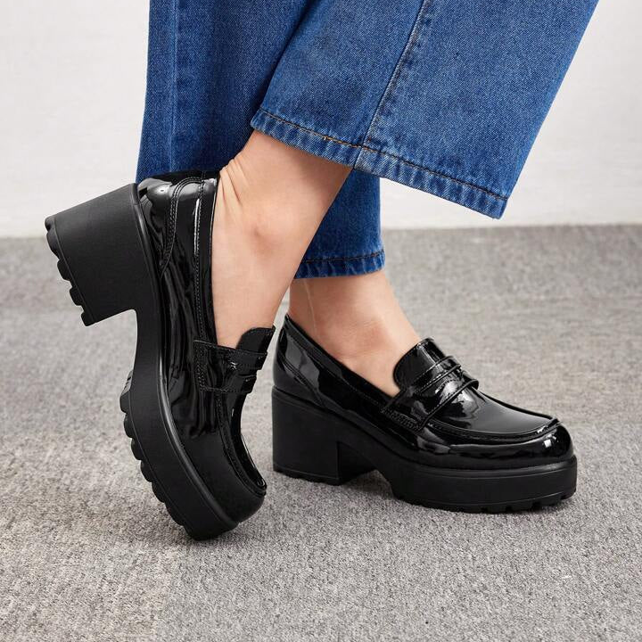 Lady Luxe Platform Heels – Women’s Black Mid Heel Shoes | QMR Fashion