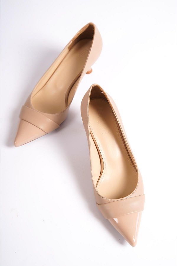 Aurora تصفيات - Turkish Capone Pointed Toe Patent Leather Detailed Mid Heel Women's Shoes