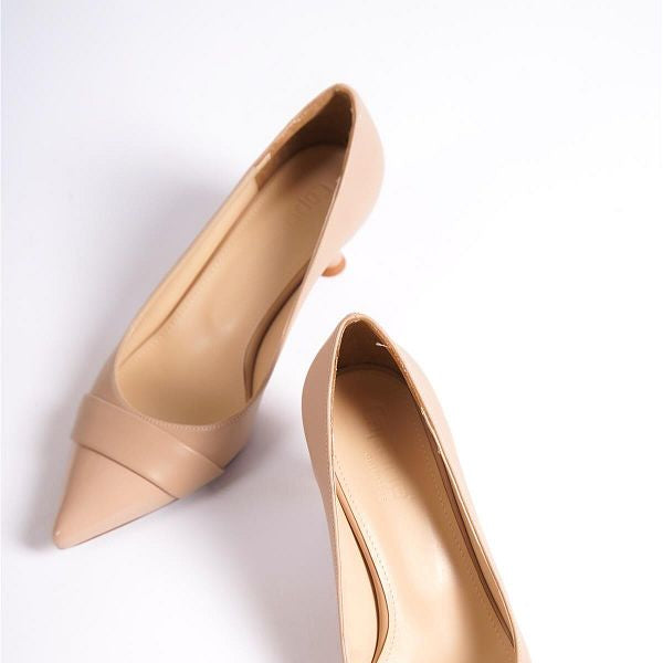 Aurora تصفيات - Turkish Capone Pointed Toe Patent Leather Detailed Mid Heel Women's Shoes