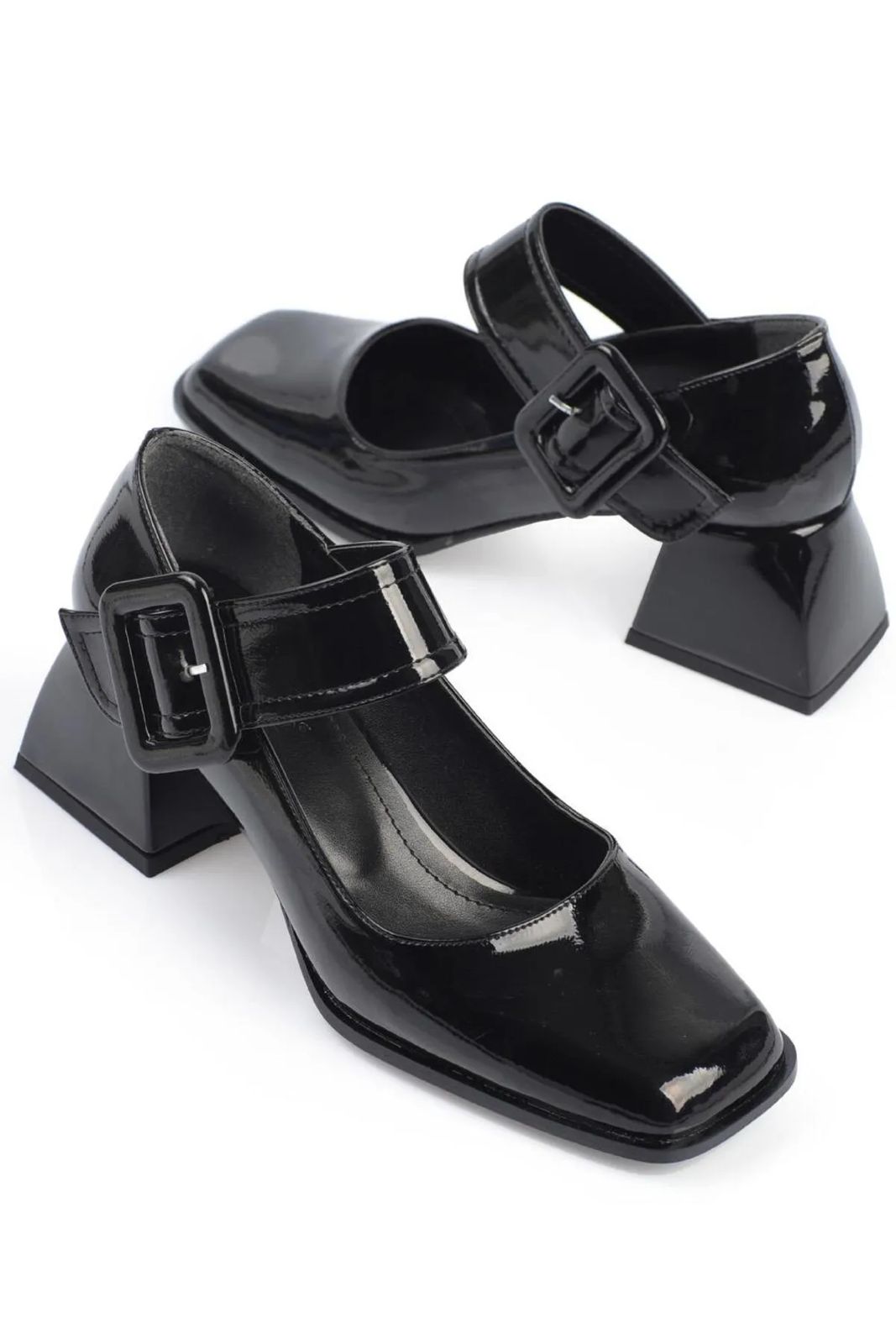 Mira اخر قطعه تصفيات - Turkish Capone Blunt Toe Mary Jane Mid Heel Woman Shoes