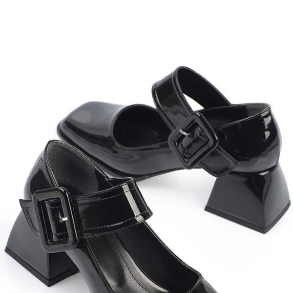 Mira اخر قطعه تصفيات - Turkish Capone Blunt Toe Mary Jane Mid Heel Woman Shoes