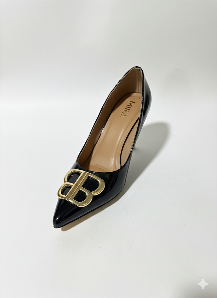 Mira Luna - Mid Heel BB Bouckle Pointed Toe Women Nude Stiletto