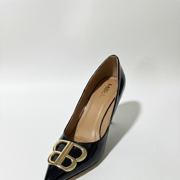 Mira Luna - Mid Heel BB Bouckle Pointed Toe Women Nude Stiletto