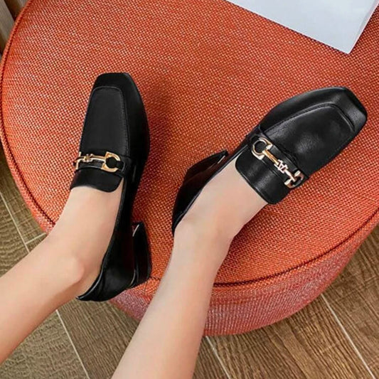 Amiroa Women’s Black Snaffle Decor Flats – Square Toe Loafers | QMR Fashion