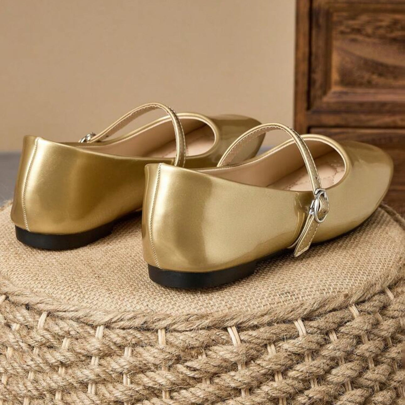 Golden Cinderella Slip-On Shoes – Square Toe Women’s Flats | QMR Fashion