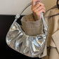 Golden Cloud Crescent Bag – Glossy Pleated PU Shoulder Bag | QMR Fashion