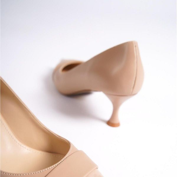 Aurora تصفيات - Turkish Capone Pointed Toe Patent Leather Detailed Mid Heel Women's Shoes
