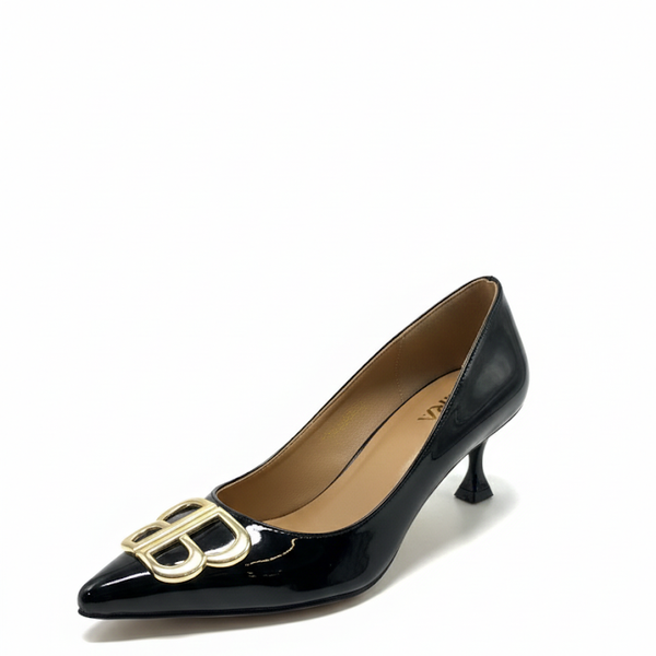 Mira Luna - Mid Heel BB Bouckle Pointed Toe Women Nude Stiletto