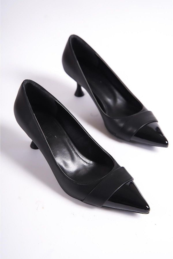 Aurora تصفيات - Turkish Capone Pointed Toe Patent Leather Detailed Mid Heel Women's Shoes
