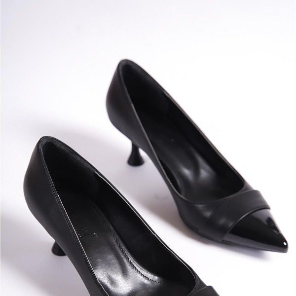 Aurora تصفيات - Turkish Capone Pointed Toe Patent Leather Detailed Mid Heel Women's Shoes